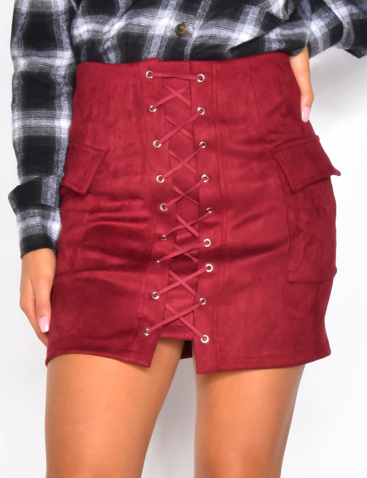 Suedette Lace Up Skirt