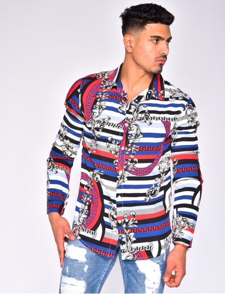 Loose Fit Shirt with Baroque and Symmetrical Patterns