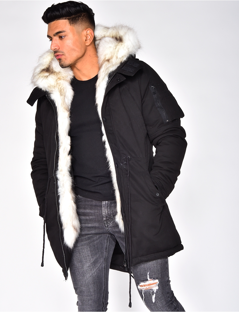 Black Parka with White Fur - Jeans Industry