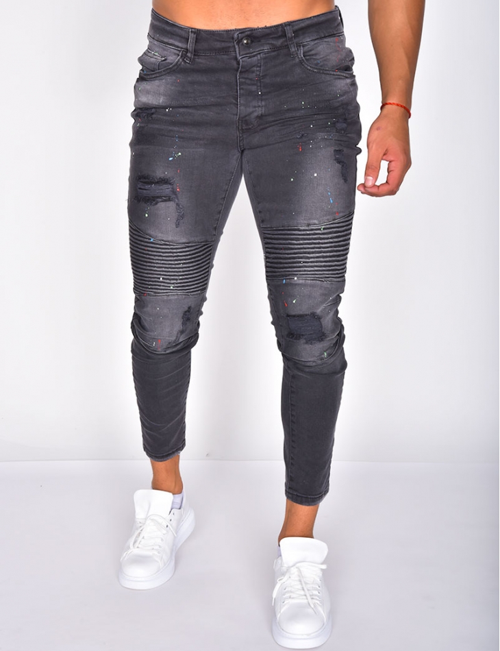 Ripped Speckled Textured Jeans