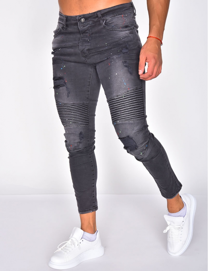Ripped Speckled Textured Jeans