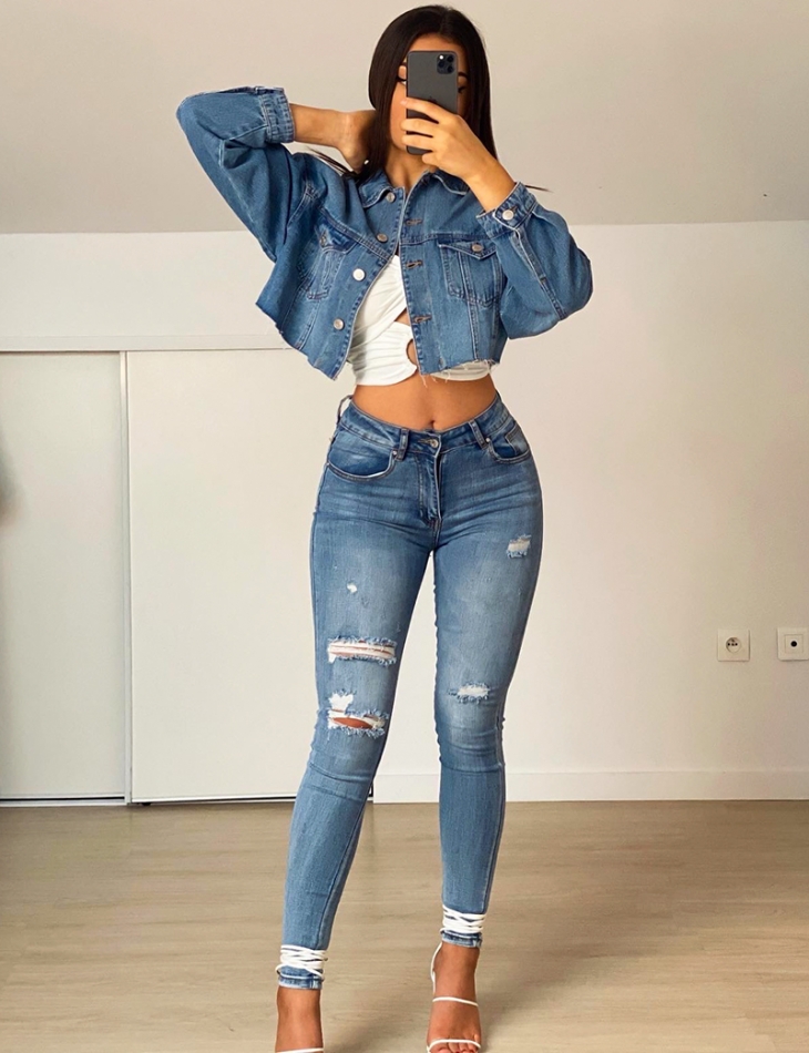 Jeans mit hoher Taille, destroy