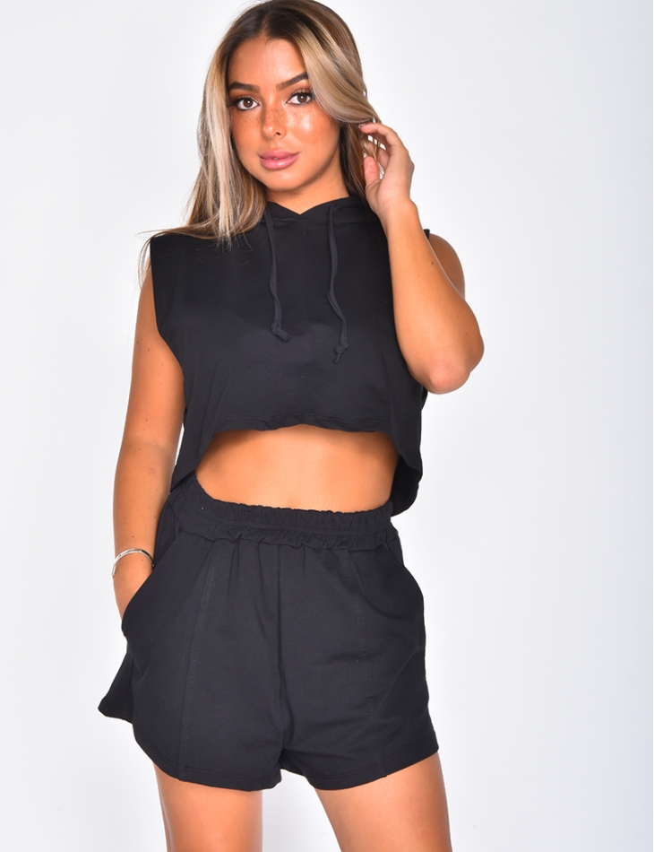 Hooded Crop Top and Shorts Co-ord
