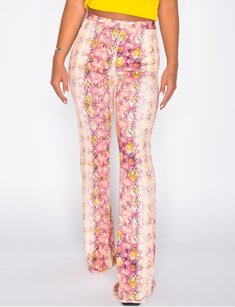 Flared Trousers with Snakeskin Pattern