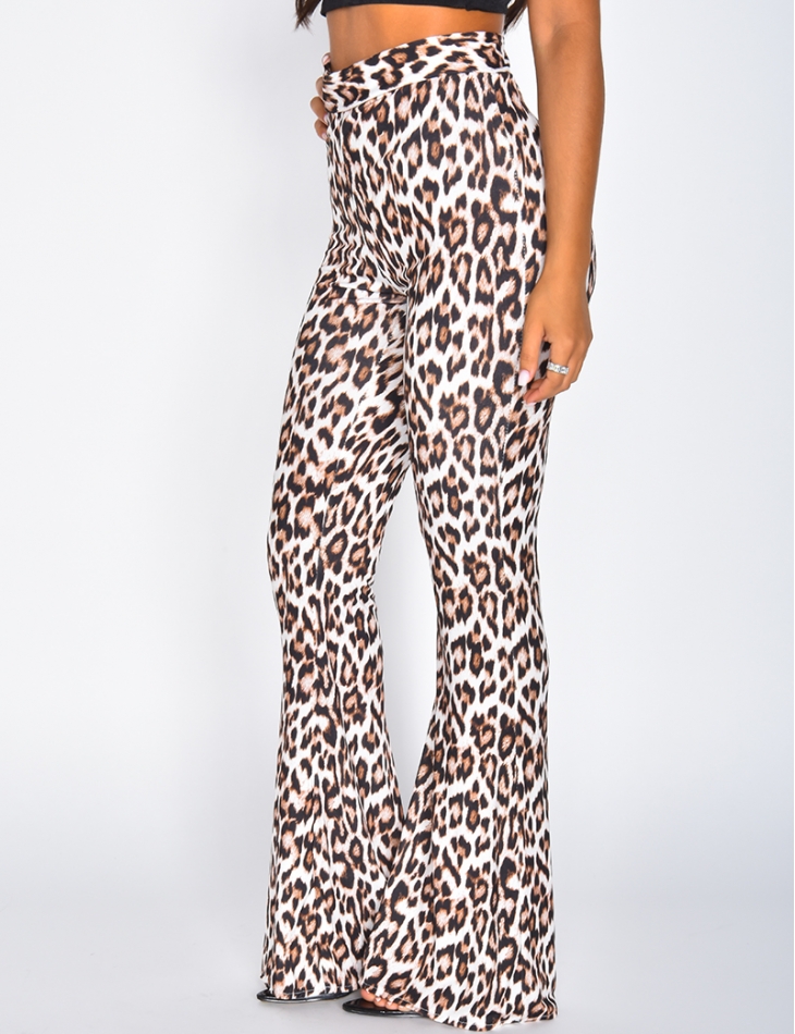 Flared Trousers with Leopard Pattern