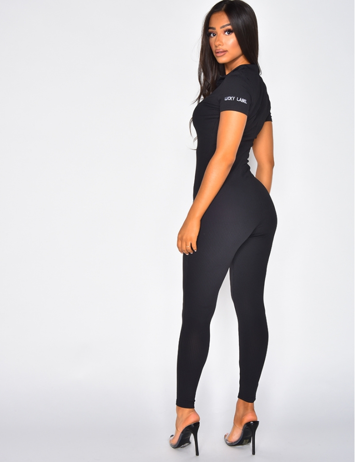 "Lucky Label" Short Sleeved Jumpsuit with Zip