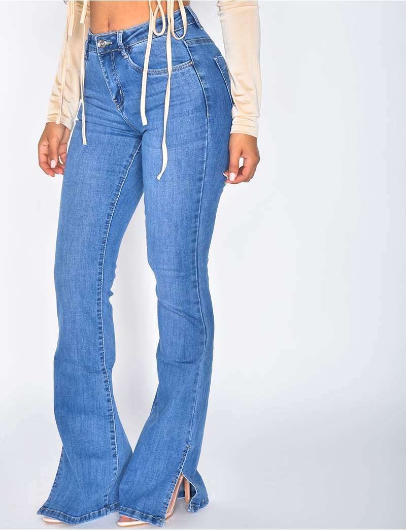 High Waisted Flared Jeans With Slits - Jeans Industry