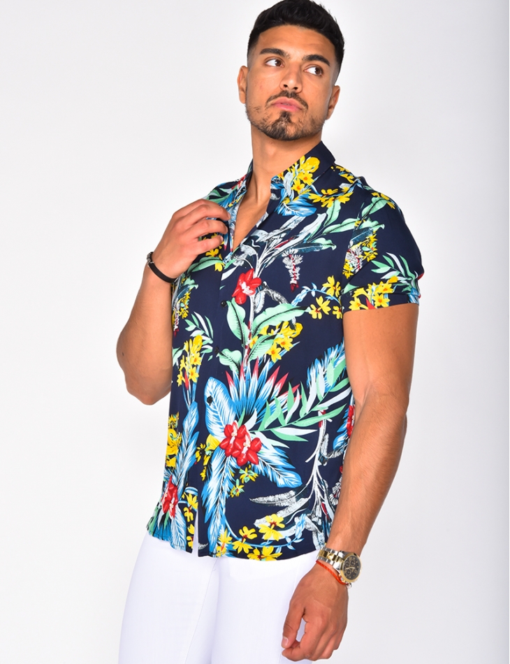 Loose Fit Shirt with Tropical Pattern