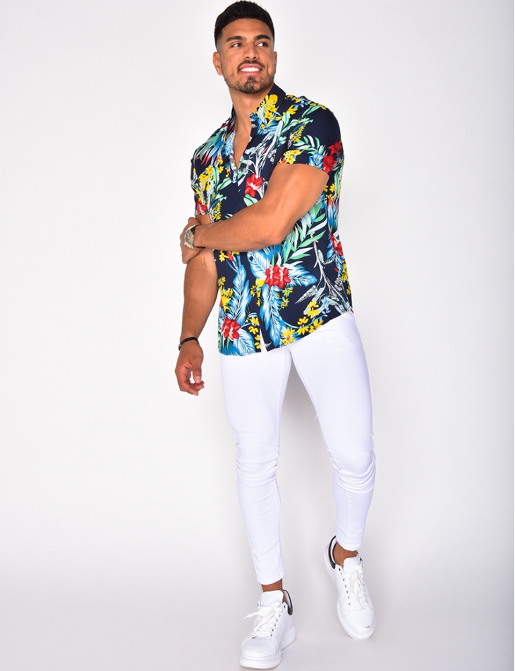 Loose Fit Shirt with Tropical Pattern