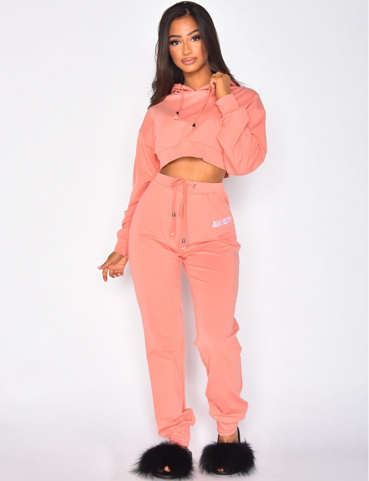 Jeans Industry Hooded Crop Top and Jogging Bottoms Co-ord