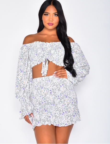 Gathered Floral Crop Top and Skirt Co-ord
