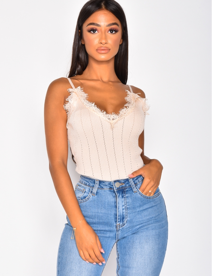 Ribbed Lace Vest Top