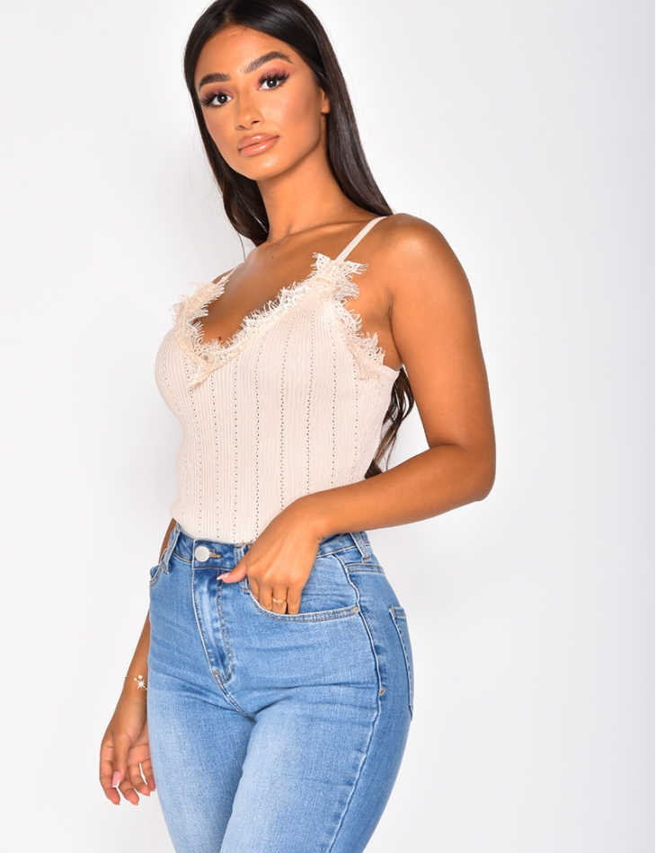Ribbed Lace Vest Top