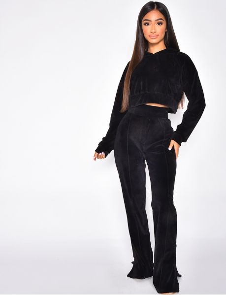 Super Soft Hooded Crop Top and Slit Trousers Co-ord