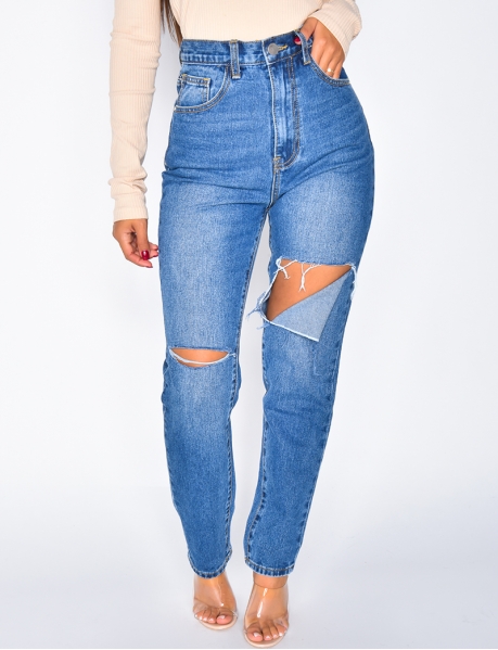 Jeans High Waist in Destroyed-Optik