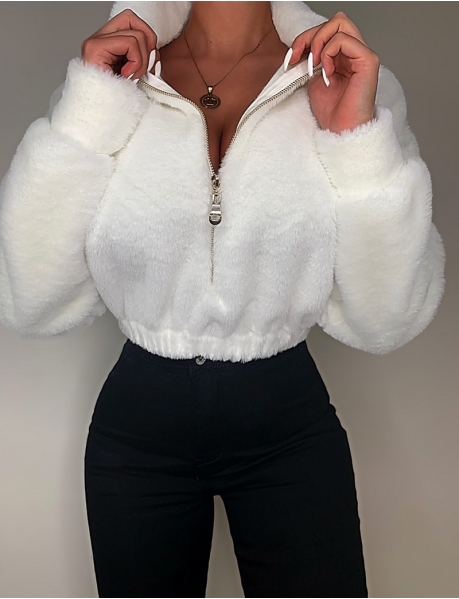 Short Faux Fur Sweatshirt with Zips