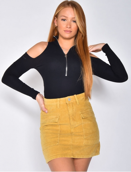 Long Sleeved Ribbed Bodysuit with Zip