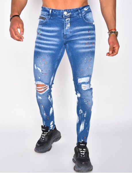 Ripped jeans with paint flecks