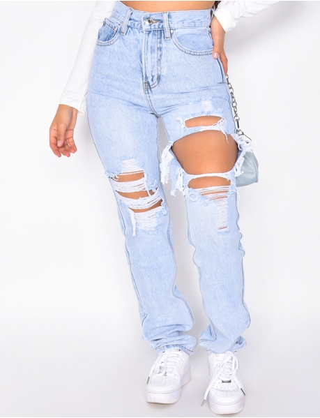 Ripped high-waisted jeans