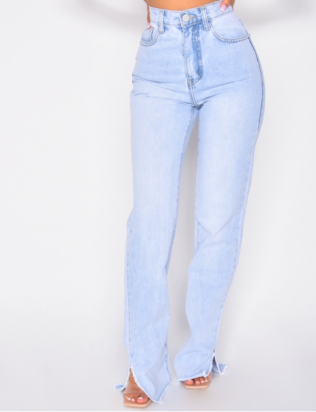 -Straight leg jeans with slits