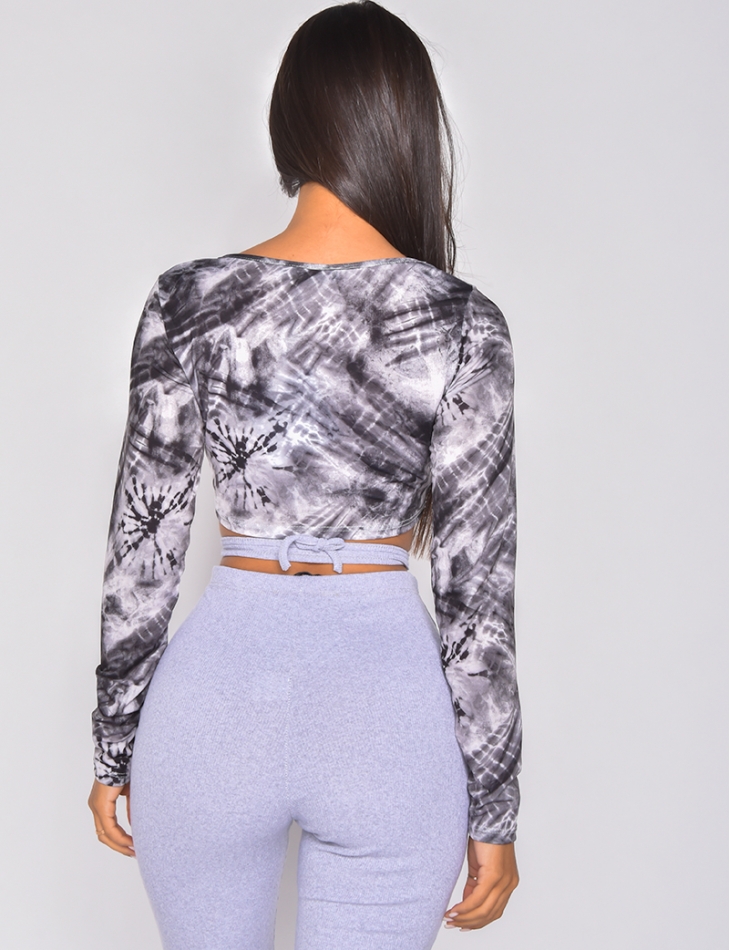 Crop-top court manches longues tie and dye