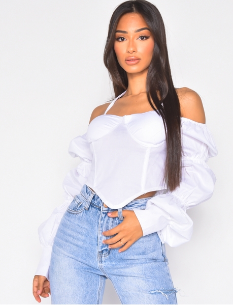 - Long-sleeved corset-style crop top