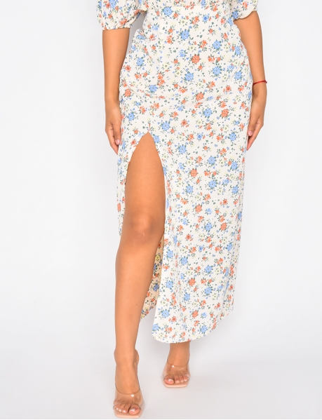 Long floral skirt with slit