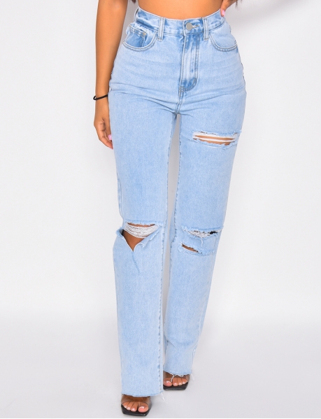 Ripped high-waisted jeans