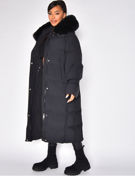 Long Puffer Jacket with Faux Fur-lined hood