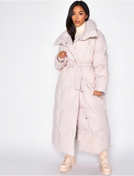 Long puffer jacket with tie