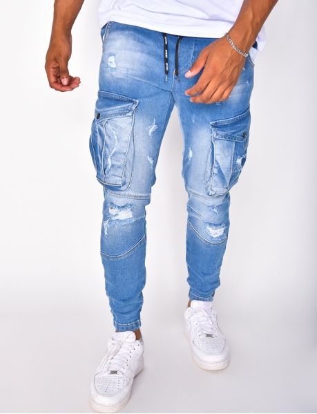 Ripped Cargo Jeans with Pockets