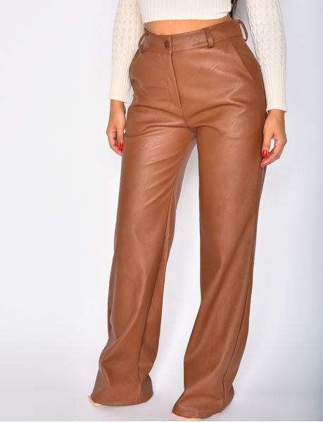 Wide Faux Leather Trousers