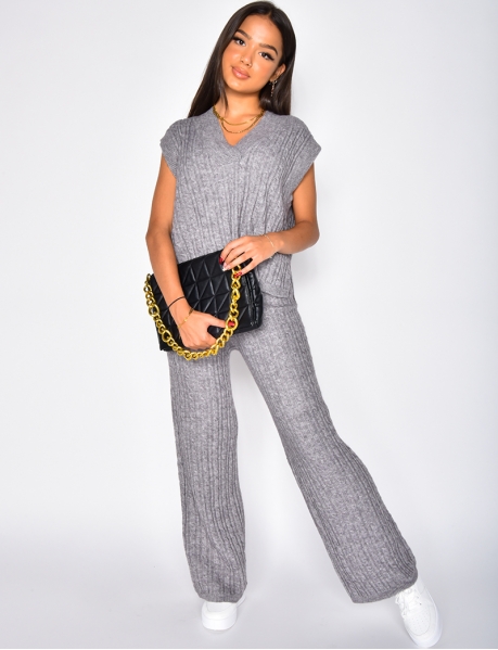 Cable knit trousers and sleeveless jumper set