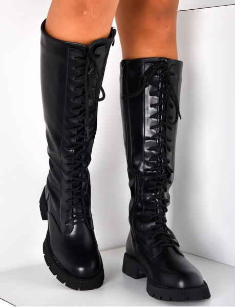 Lace-Up Faux Leather Boots