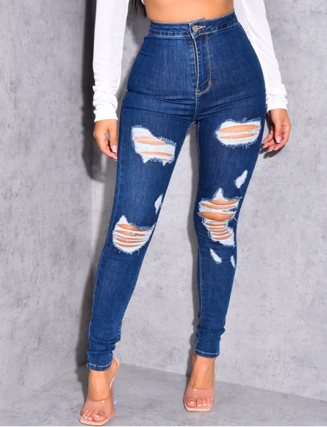 Jeggings in Destroyed-Optik mit hoher Taille