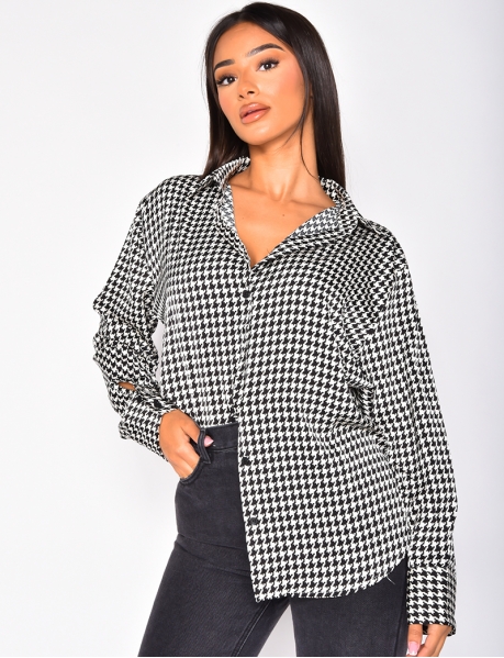 Satin Shirt with Houndstooth Pattern
