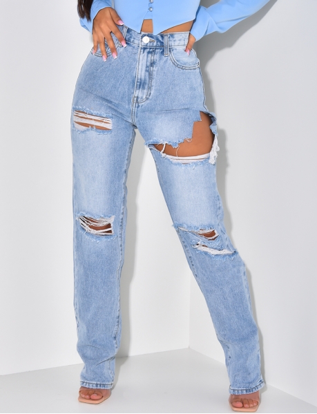 Straight leg ripped jeans