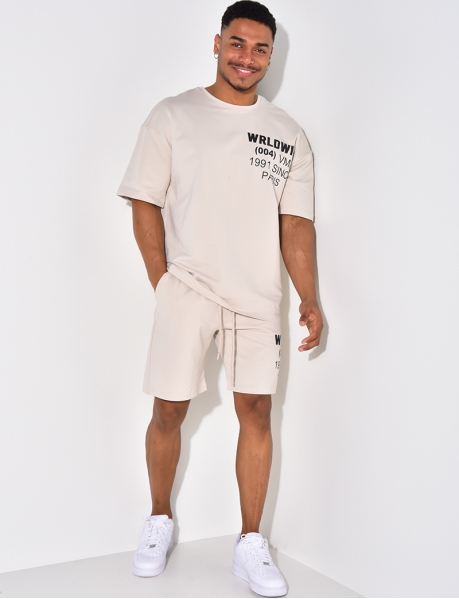 T-shirt and Shorts Set with Lettering