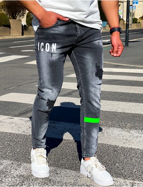 Jeans Icon destroy avec bande verte