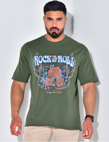"Rock&Roll" t-shirt with rose motif