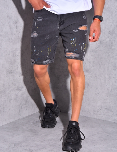 Ripped Shorts with Paint Flecks