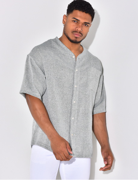 Embossed Collarless Shirt with Pocket