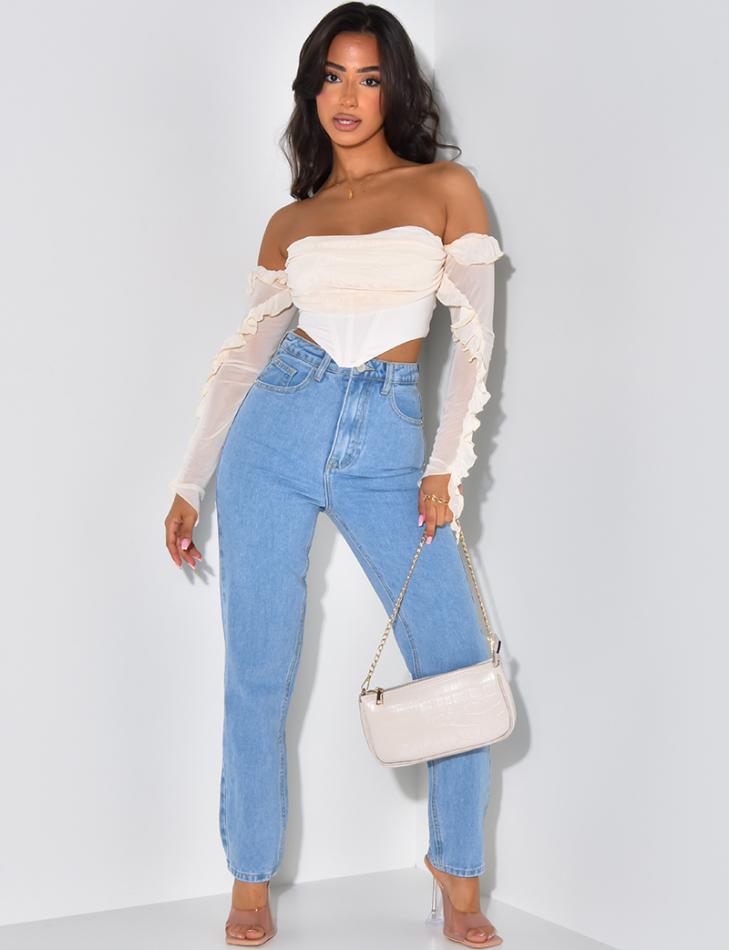 Mom jeans taille haute clair