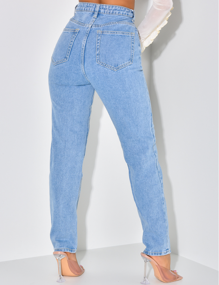 Mom jeans taille haute clair