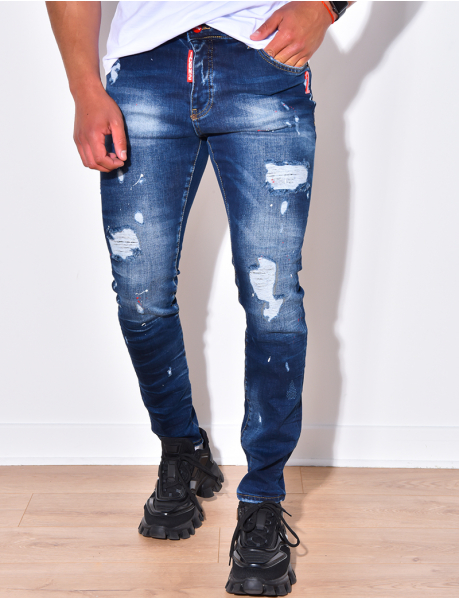 Jeans in Destroyed-Optik, mit Paint-Splatter-Effekt
