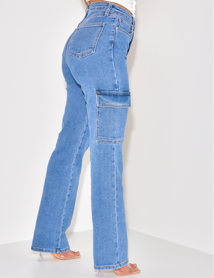 Jeans cargo coupe droite ultra stretchy