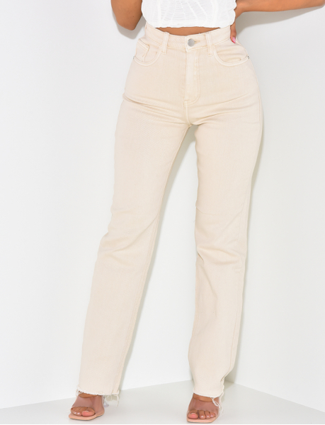 Jeans taille haute coupe droite beige ultra stretchy