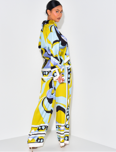 Printed satin loose fit shirt and trousers co-ord