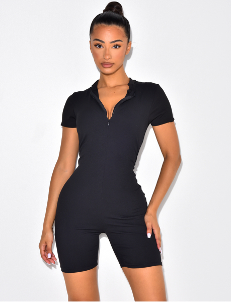 Ribbed Playsuit with Zip