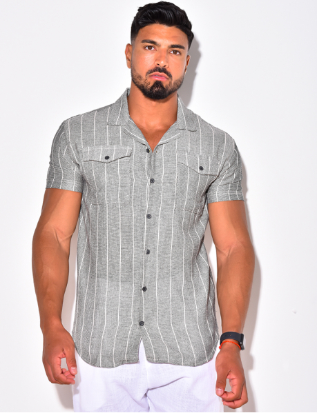 Short-Sleeved Striped Shirt with Pockets